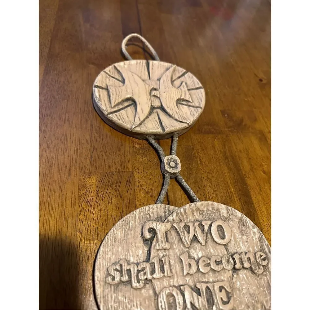 Abbey Press Molded Wall Hanging Decor USA made 1975 Two Become One Cross Wedding
